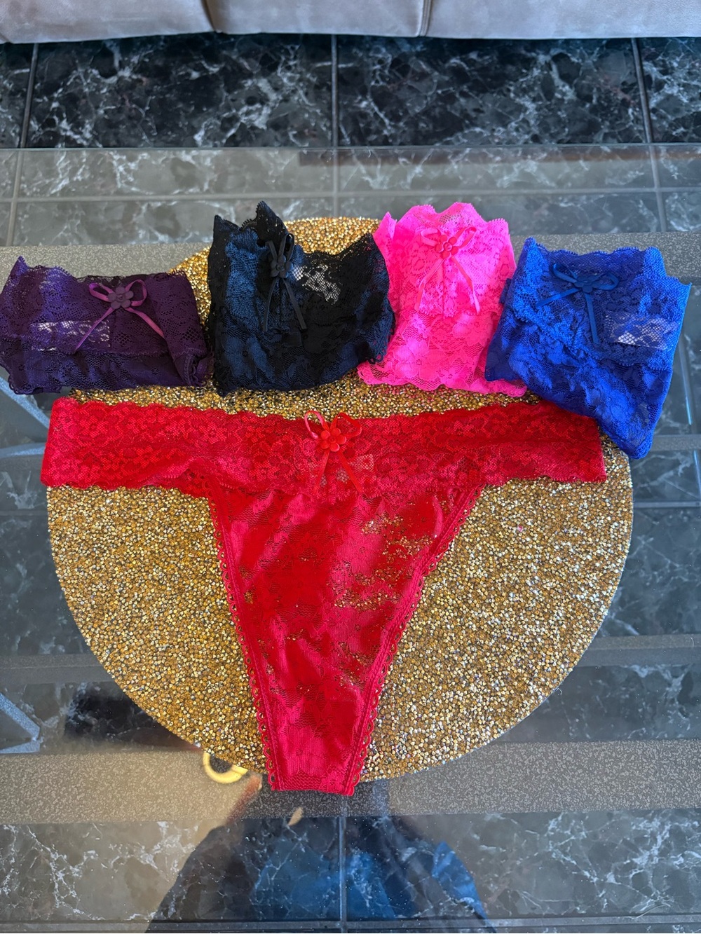 Lace NWT Thong Panties– Red Lace + 4 colors(5 packs)with Decorative Bow
